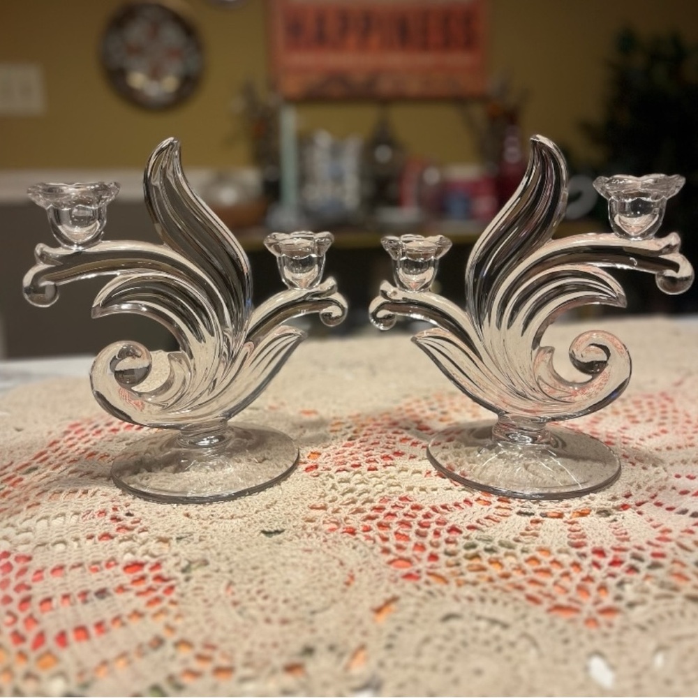 Set Of 2 Vintage Duncan Miller Canterbury Double Light Candlestick Holders
